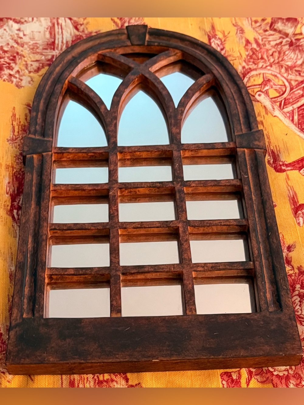Vintage Wooden Window Pane Mirror 8" X 14" Heavy Duty MCM Church Gothic